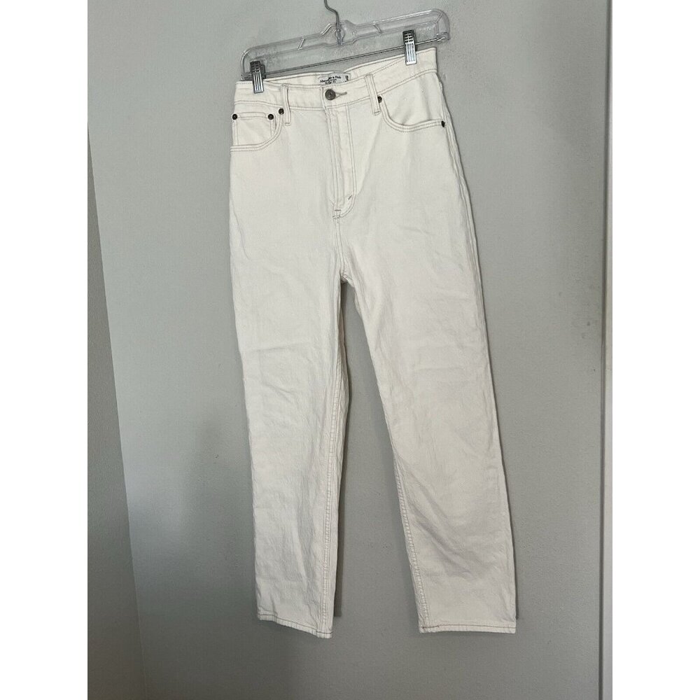 Abercrombie And Fitch The Ankle Straight Ultra High Rise Jean White Cream 29/8R